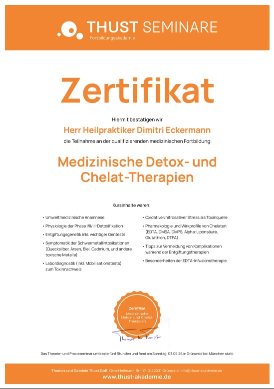 Zertifikat 14 – Medizinische Detox- und Chelat-Therapien (Thust Akademie)